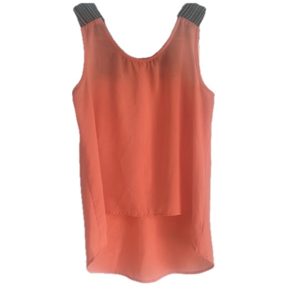 E M Tops - EM Coral Orange High-Low Tank Top | Striped Aztec Texture Straps | Size M